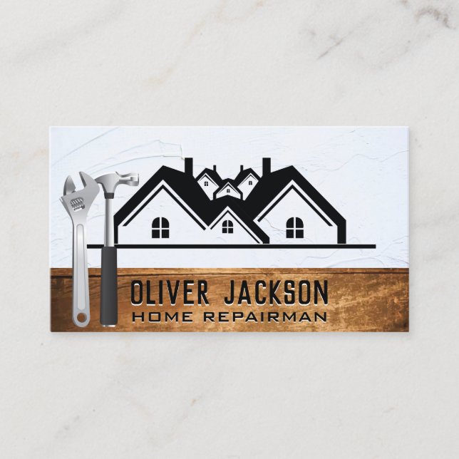 Building Tools | Property Icon | Wood Business Card (Front)