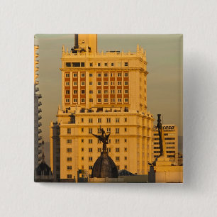 Buildings along Gran Via and Edificio Espana 15 Cm Square Badge