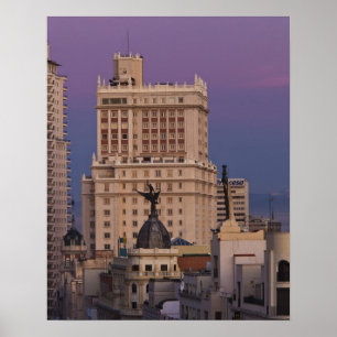 Buildings along Gran Via and Edificio Espana 2 Poster