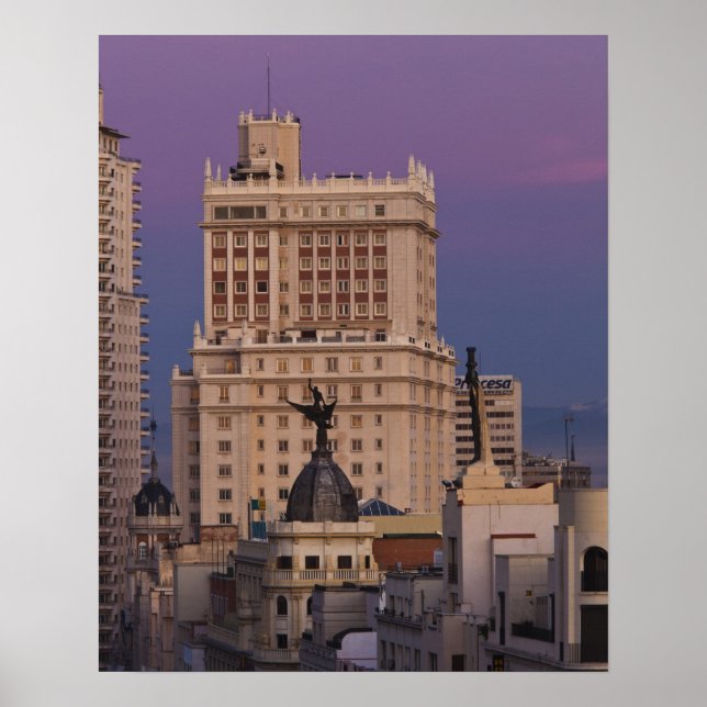 Buildings along Gran Via and Edificio Espana Poster (Front)