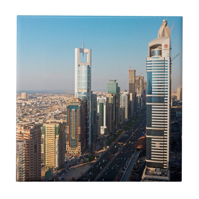 Buildings Along Sheikh Zayed Road, Dubai Tile (Front)