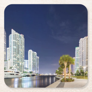 Buildings along the Miami River Riverwalk Square Paper Coaster