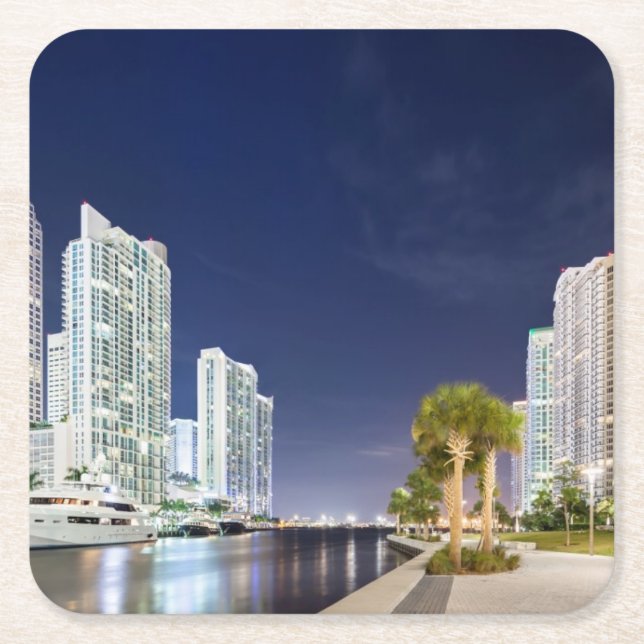 Buildings along the Miami River Riverwalk Square Paper Coaster (Front)