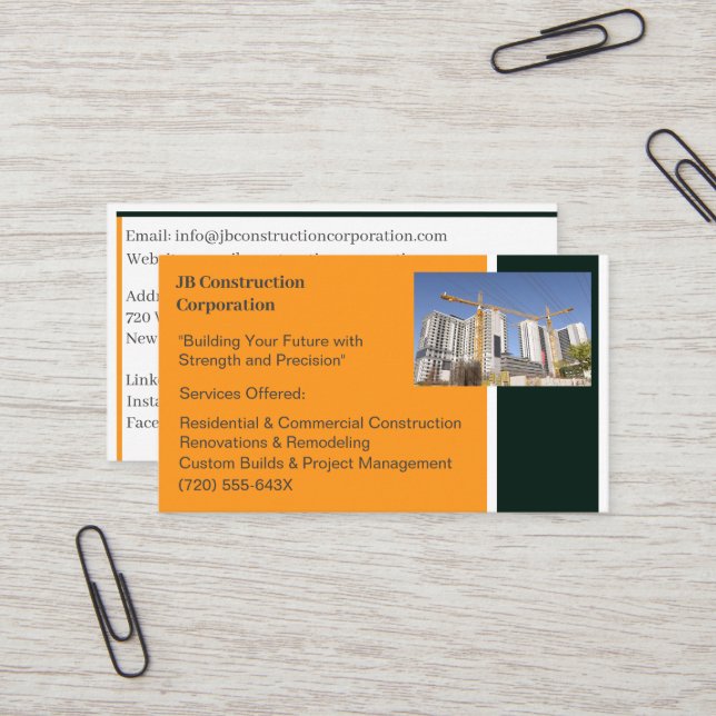 Buildings Contractor Building Construction Crane Business Card (Front/Back In Situ)