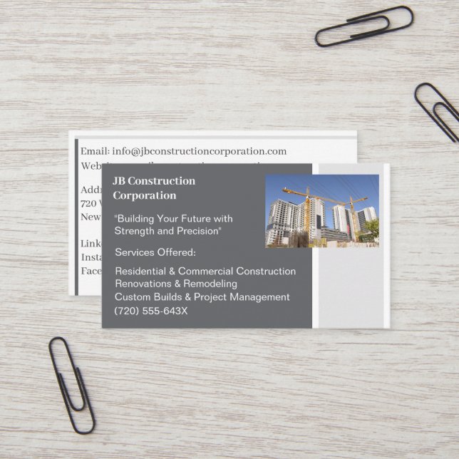 Buildings Contractor Building Construction Crane Business Card (Front/Back In Situ)