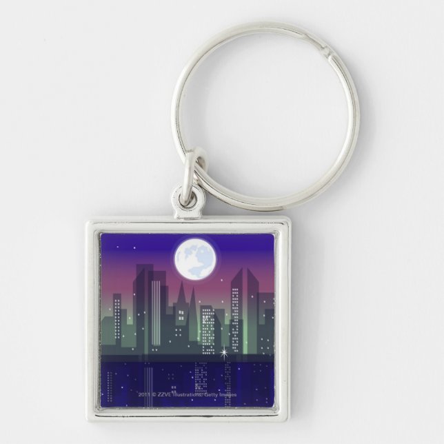 Buildings lit up at night key ring (Front)