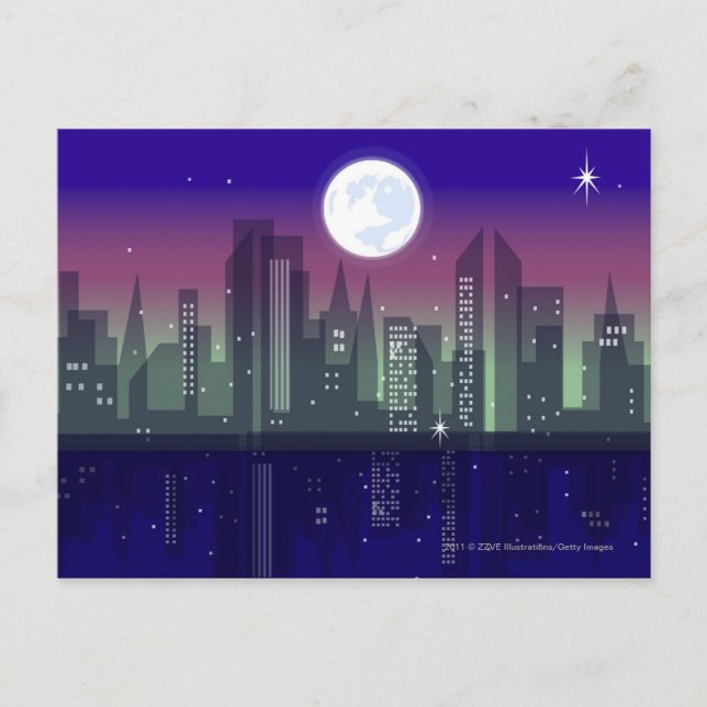 Buildings lit up at night postcard (Front)