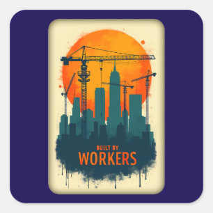 Built by Workers City Builder Labor Day Design Square Sticker