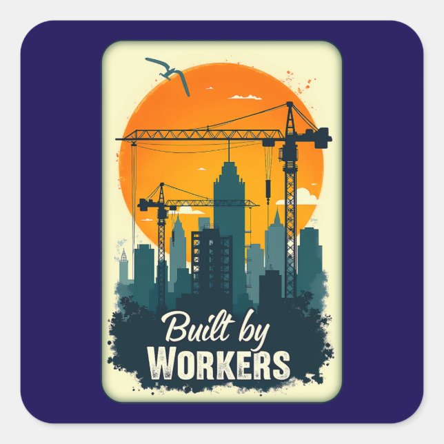 Built by Workers Retro Labor Day Shirt Square Sticker (Front)