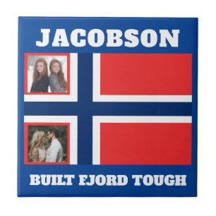 "Built Fjord Tough" and Norwegian Flag  Ceramic Tile