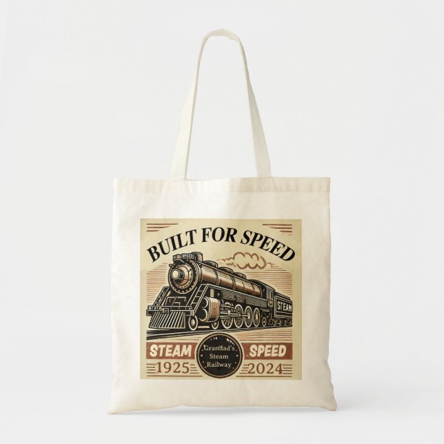 Built for Speed – Customizable Steam Train Tote Bag (Front)
