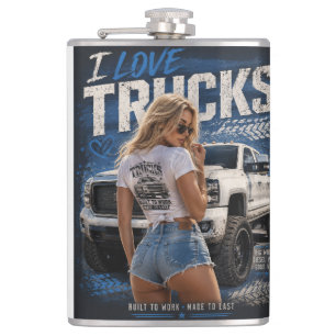 Built to Work Made to Last – I Love Trucks Design Hip Flask