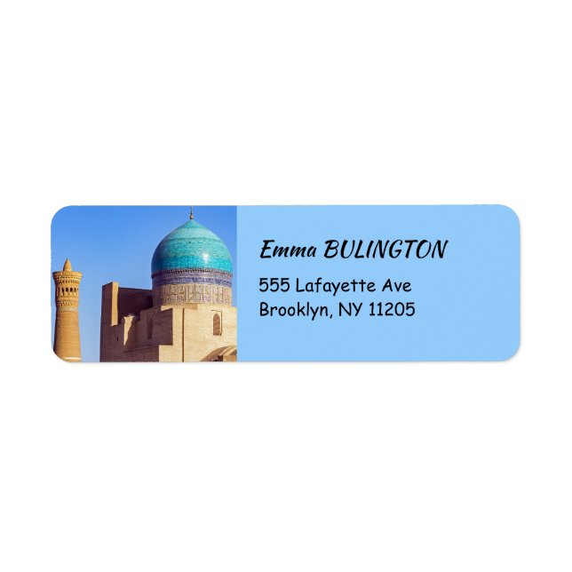Bukhara, Uzbekistan - Kalyan mosque Return Address Label (Front)