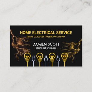 Bulb Power Plug Motif Lightning Flash Electrician Business Card