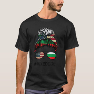 Bulgaria American Flag   USA Bulgarian Messy Bun T-Shirt