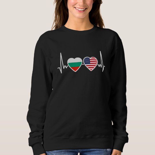 Bulgaria USA Heartbeat Flag American Bulgarian Sweatshirt (Front)