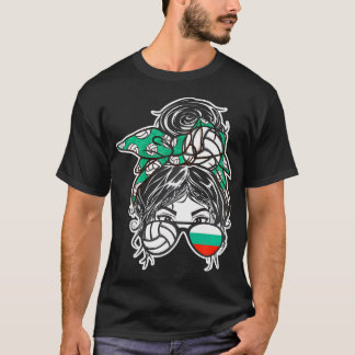 Bulgaria Volleyball Fans Messy Bun Hair Girl T-Shirt