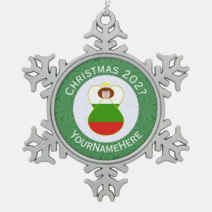 Bulgarian Angel Christmas Flag Personalised  Snowflake Pewter Christmas Ornament