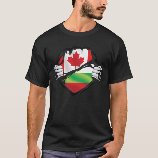 Bulgarian Canadian Hands Ripped Roots Flag T-Shirt (Front)