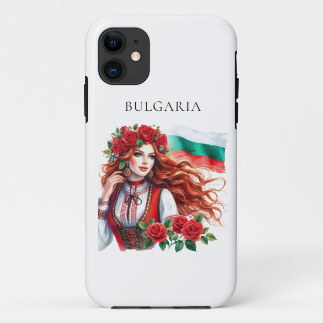 Bulgarian Flag Tradition Folklore Woman Red Roses  Case-Mate iPhone Case (Back)