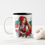 Bulgarian Flag Tradition Folklore Woman Red Roses  Two-Tone Coffee Mug<br><div class="desc">Насладете се на любимите си напитки с чаша от българската традиция с нашата чаша „Български флаг традиционна фолклорна жена с червени рози“. Този елегантно проектиран чаша представя традиционна българска жена, украсена с ярки червени рози, на фона на българския флаг. Перфектна за кафе, чай или всяка напитка, тя празнува вашето културно...</div>