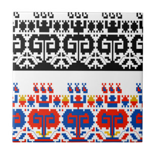 Bulgarian folk art pattern ceramic tile