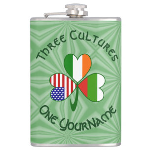 Bulgarian Irish American Shamrock Flag Personalise Hip Flask