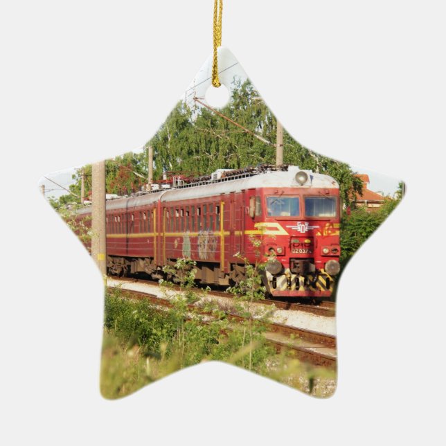 Bulgarian Passenger Train Ceramic Tree Decoration (Front)