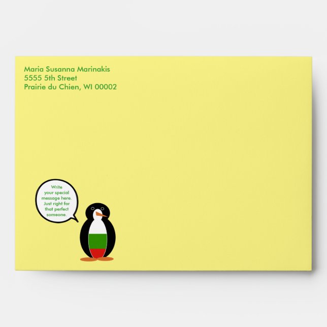 Bulgarian Talking Ms. Penguin Personalised  Envelope (Front)