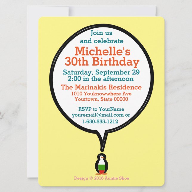 Bulgarian Talking Ms. Penguin Personalised  Invitation (Front)
