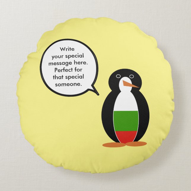 Bulgarian Talking Ms. Penguin Personalised  Round Cushion (Front)