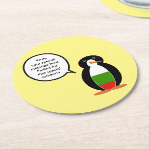 Bulgarian Talking Ms. Penguin Personalised  Round Paper Coaster