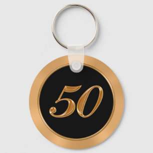 BULK Cheap 50 Anniversary Keychains Gold  Black