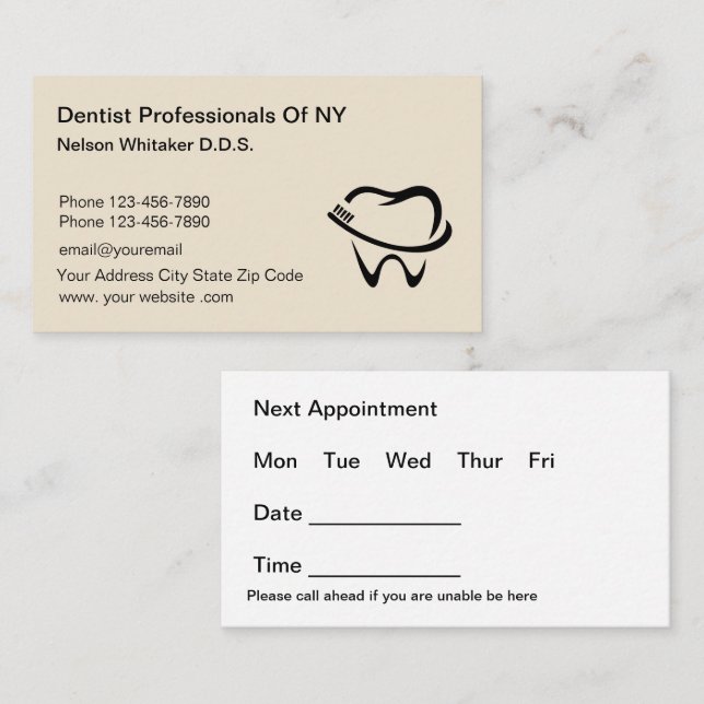 Bulk Dentist Appointment Simple Business Cards (Front/Back)