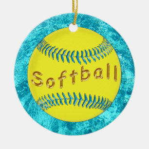 Bulk Softball Ornaments Cute faux Turquoise Glass