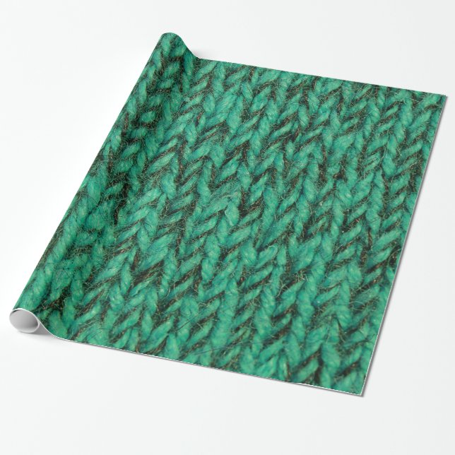 Bulky Green Sweater Knit Texture Wrapping Paper (Unrolled)