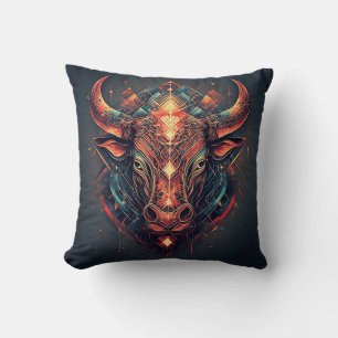 Bull Abstract Geometric Design Cushion