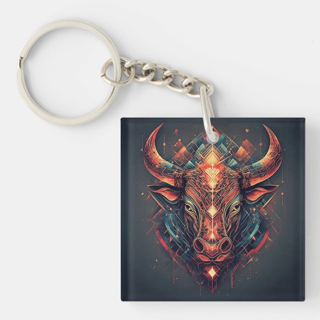 Bull Abstract Geometric Design Key Ring (Front)