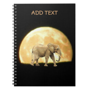 Bull African Elephant Against Full Moon Notebook