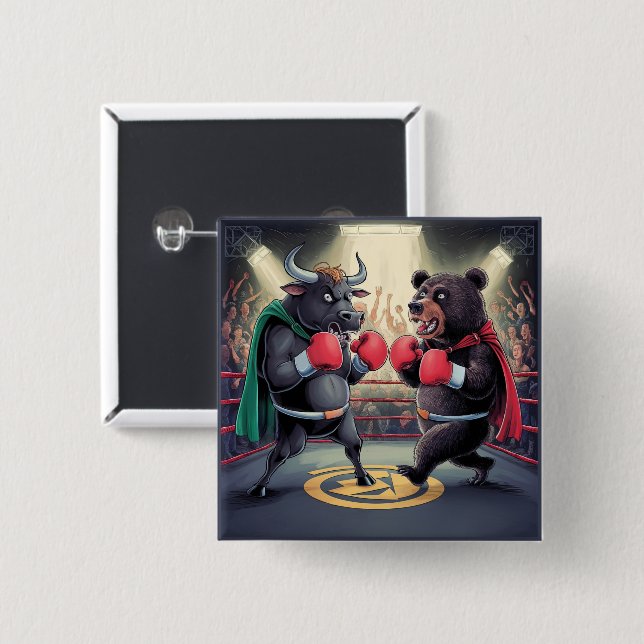 Bull and Bear 15 Cm Square Badge (Front & Back)