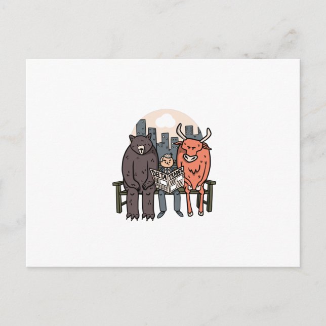 Bull And Bear - Funny Crypto/Stocks Postcard (Front)