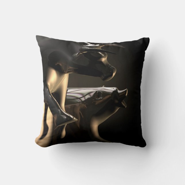 Bull And Bear Market Statues Cushion (Front)