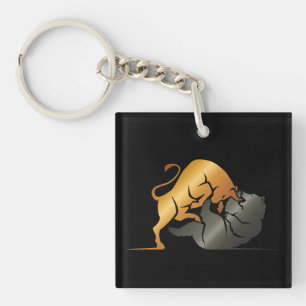 Bull and Bear Stock Market Trading Custom Key Ring