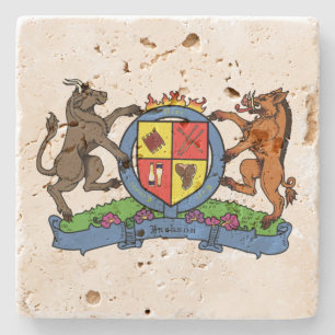 Bull and Boar Rampant BBQ Coat of Arms Stone Coaster