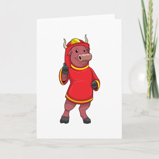 Bull as Firefighter with Helmet Card (Front)