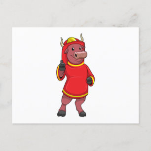 Bull as Firefighter with Helmet Postcard