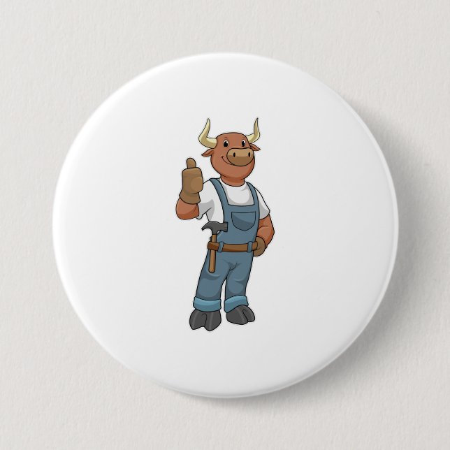 Bull as Handyman with Hammer 7.5 Cm Round Badge (Front)