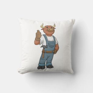 Bull as Handyman with Hammer Cushion