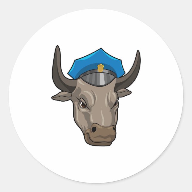 Bull as Police officer Police Classic Round Sticker (Front)