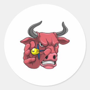 Bull at Darts with Dart Classic Round Sticker